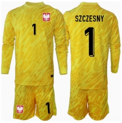 Strój piłkarski Polska Wojciech Szczesny #1 Bramkarskie Koszulka Podstawowej dziecięce ME 2024 Długi Rękaw (+ Krótkie spodenki)