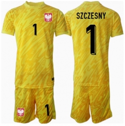 Strój piłkarski Polska Wojciech Szczesny #1 Bramkarskie Koszulka Podstawowej dziecięce ME 2024 Krótki Rękaw (+ Krótkie spodenki)