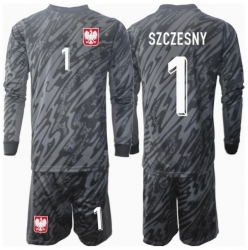 Strój piłkarski Polska Wojciech Szczesny #1 Bramkarskie Koszulka Wyjazdowej dziecięce ME 2024 Długi Rękaw (+ Krótkie spodenki)