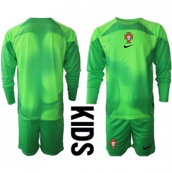 Strój piłkarski Portugalia Bramkarskie Koszulka Podstawowej dziecięce MŚ 2022 Długi Rękaw (+ Krótkie spodenki)