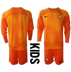Strój piłkarski Portugalia Bramkarskie Koszulka Wyjazdowej dziecięce MŚ 2022 Długi Rękaw (+ Krótkie spodenki)