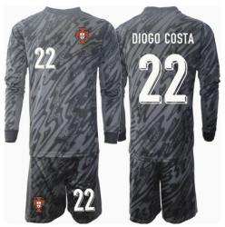 Strój piłkarski Portugalia Diogo Costa #22 Bramkarskie Koszulka Wyjazdowej dziecięce ME 2024 Długi Rękaw (+ Krótkie spodenki)