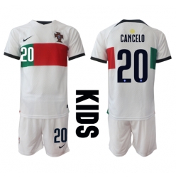 Strój piłkarski Portugalia Joao Cancelo #20 Koszulka Wyjazdowej dziecięce MŚ 2022 Krótki Rękaw (+ Krótkie spodenki)