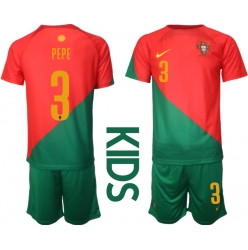 Strój piłkarski Portugalia Pepe #3 Koszulka Podstawowej dziecięce MŚ 2022 Krótki Rękaw (+ Krótkie spodenki)