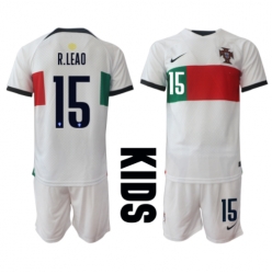 Strój piłkarski Portugalia Rafael Leao #15 Koszulka Wyjazdowej dziecięce MŚ 2022 Krótki Rękaw (+ Krótkie spodenki)