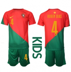 Strój piłkarski Portugalia Ruben Dias #4 Koszulka Podstawowej dziecięce MŚ 2022 Krótki Rękaw (+ Krótkie spodenki)