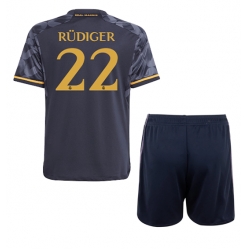 Strój piłkarski Real Madrid Antonio Rudiger #22 Koszulka Wyjazdowej dziecięce 2023-24 Krótki Rękaw (+ Krótkie spodenki)