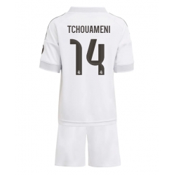 Strój piłkarski Real Madrid Aurelien Tchouameni #14 Koszulka Podstawowej dziecięce 2025-26 Krótki Rękaw (+ Krótkie spodenki)