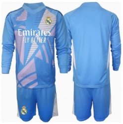 Strój piłkarski Real Madrid Bramkarskie Koszulka Podstawowej dziecięce 2024-25 Długi Rękaw (+ Krótkie spodenki)
