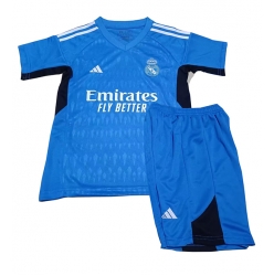 Strój piłkarski Real Madrid Bramkarskie Koszulka Wyjazdowej dziecięce 2023-24 Krótki Rękaw (+ Krótkie spodenki)