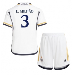 Strój piłkarski Real Madrid Eder Militao #3 Koszulka Podstawowej dziecięce 2023-24 Krótki Rękaw (+ Krótkie spodenki)