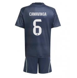 Strój piłkarski Real Madrid Eduardo Camavinga #6 Koszulka Wyjazdowej dziecięce 2025-26 Krótki Rękaw (+ Krótkie spodenki)