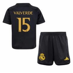 Strój piłkarski Real Madrid Federico Valverde #15 Koszulka Trzeciej dziecięce 2023-24 Krótki Rękaw (+ Krótkie spodenki)