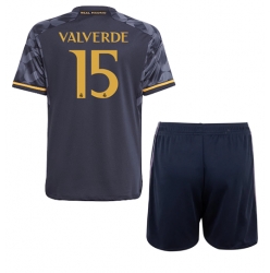 Strój piłkarski Real Madrid Federico Valverde #15 Koszulka Wyjazdowej dziecięce 2023-24 Krótki Rękaw (+ Krótkie spodenki)