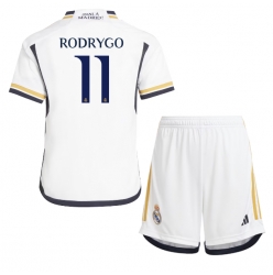 Strój piłkarski Real Madrid Rodrygo Goes #11 Koszulka Podstawowej dziecięce 2023-24 Krótki Rękaw (+ Krótkie spodenki)