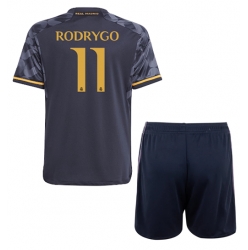 Strój piłkarski Real Madrid Rodrygo Goes #11 Koszulka Wyjazdowej dziecięce 2023-24 Krótki Rękaw (+ Krótkie spodenki)