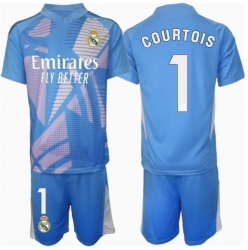 Strój piłkarski Real Madrid Thibaut Courtois #1 Bramkarskie Koszulka Podstawowej dziecięce 2024-25 Krótki Rękaw (+ Krótkie spodenki)