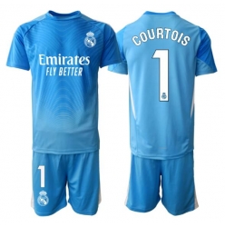 Strój piłkarski Real Madrid Thibaut Courtois #1 Bramkarskie Koszulka Podstawowej dziecięce 2025-26 Krótki Rękaw (+ Krótkie spodenki)