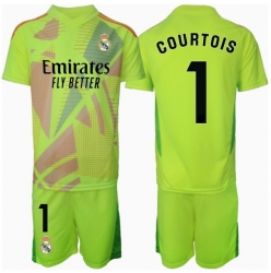 Strój piłkarski Real Madrid Thibaut Courtois #1 Bramkarskie Koszulka Trzeciej dziecięce 2024-25 Krótki Rękaw (+ Krótkie spodenki)