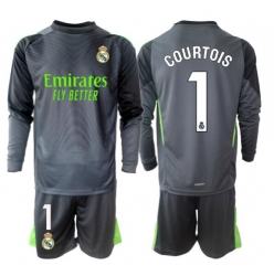 Strój piłkarski Real Madrid Thibaut Courtois #1 Bramkarskie Koszulka Trzeciej dziecięce 2025-26 Długi Rękaw (+ Krótkie spodenki)