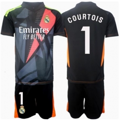 Strój piłkarski Real Madrid Thibaut Courtois #1 Bramkarskie Koszulka Wyjazdowej dziecięce 2024-25 Krótki Rękaw (+ Krótkie spodenki)