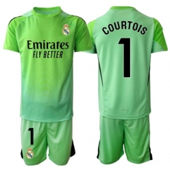 Strój piłkarski Real Madrid Thibaut Courtois #1 Bramkarskie Koszulka Wyjazdowej dziecięce 2025-26 Krótki Rękaw (+ Krótkie spodenki)
