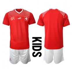 Strój piłkarski Szwajcaria Koszulka Podstawowej dziecięce MŚ 2022 Krótki Rękaw (+ Krótkie spodenki)