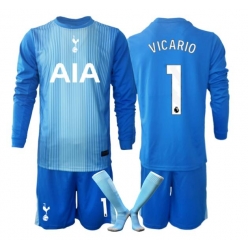 Strój piłkarski Tottenham Hotspur Guglielmo Vicario #1 Bramkarskie Koszulka Wyjazdowej dziecięce 2025-26 Długi Rękaw (+ Krótkie spodenki)