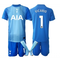 Strój piłkarski Tottenham Hotspur Guglielmo Vicario #1 Bramkarskie Koszulka Wyjazdowej dziecięce 2025-26 Krótki Rękaw (+ Krótkie spodenki)