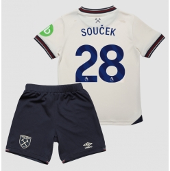 Strój piłkarski West Ham United Tomas Soucek #28 Koszulka Wyjazdowej dziecięce 2025-26 Krótki Rękaw (+ Krótkie spodenki)