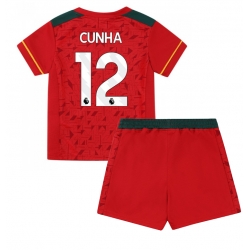 Strój piłkarski Wolves Matheus Cunha #12 Koszulka Wyjazdowej dziecięce 2023-24 Krótki Rękaw (+ Krótkie spodenki)