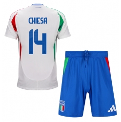 Strój piłkarski Włochy Federico Chiesa #14 Koszulka Wyjazdowej dziecięce ME 2024 Krótki Rękaw (+ Krótkie spodenki)
