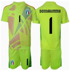 Strój piłkarski Włochy Gianluigi Donnarumma #1 Bramkarskie Koszulka Podstawowej dziecięce ME 2024 Krótki Rękaw (+ Krótkie spodenki)