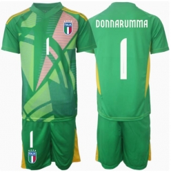 Strój piłkarski Włochy Gianluigi Donnarumma #1 Bramkarskie Koszulka Wyjazdowej dziecięce ME 2024 Krótki Rękaw (+ Krótkie spodenki)